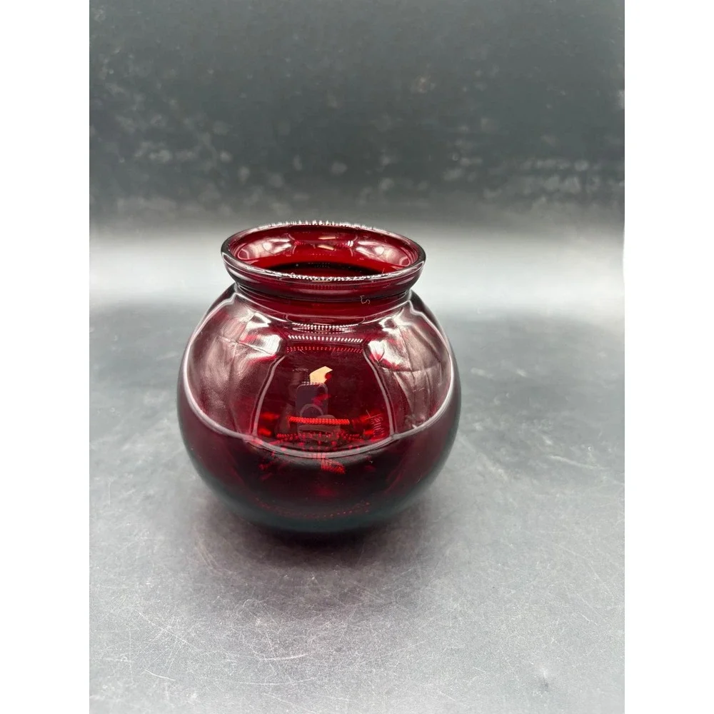Vintage Ruby Red Glass Rose Bowl Vase Round Small 4 Inch Mid Century Decor